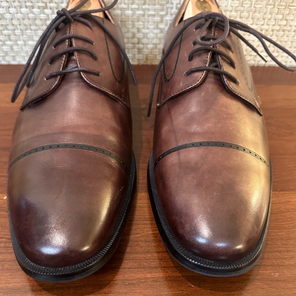 🌟2xHP🌟Brown Leather Perforated Cap Toe Derby Shoes 12 - Picture 3 of 12